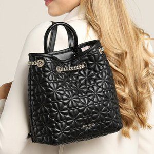 Kate Spade New York Bloom Medium Quilted Leather Backpack Black Drawstring Chain